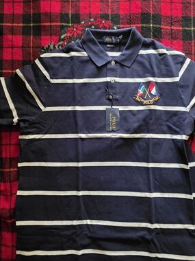 Polo by Ralph Lauren Navy & White Horizontal Stripe Polo with Embroidered Crest